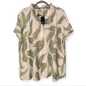 NWT Torrid Belle Isle Popover Blouse Flowy Beach Tropical Resortwear Green White